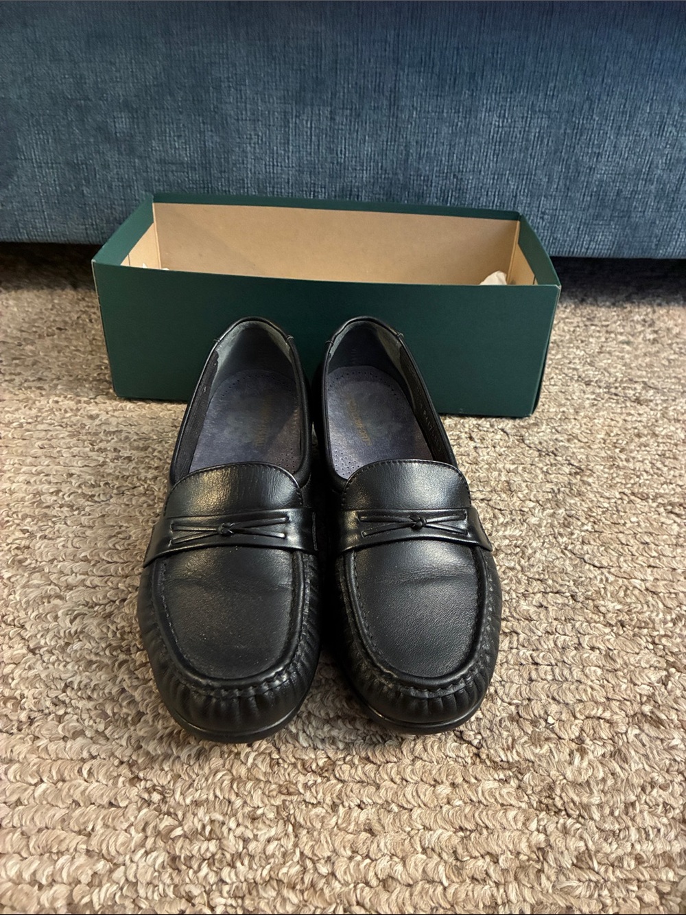 SAS Black Leather Slip-On Loafers